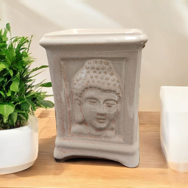 Hornito Cuadrado Cara Buda 10cm Blanco