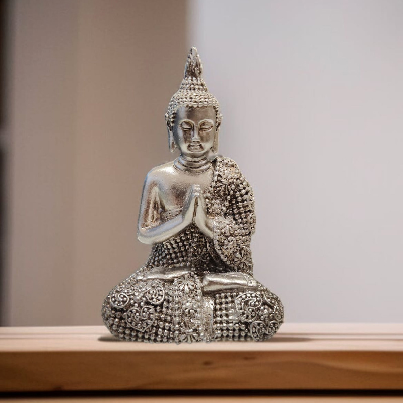 Buda Plateado con Brillos 9cm Modelo N°2