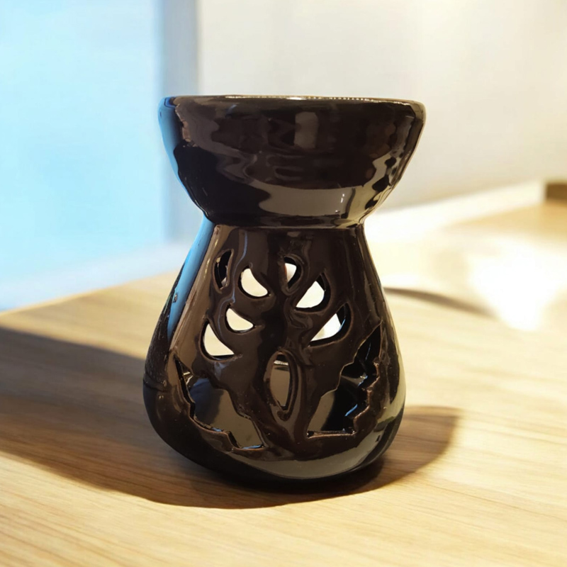 Hornito Hojas Negro 12cm