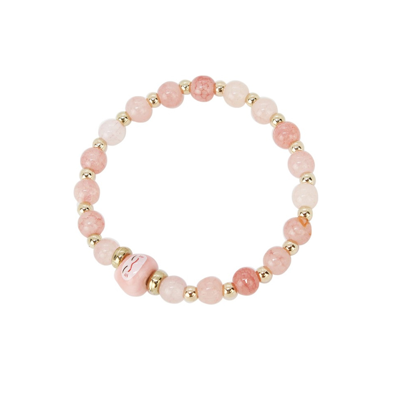 Pulsera Elastica Rosa y Dorado con Gatito