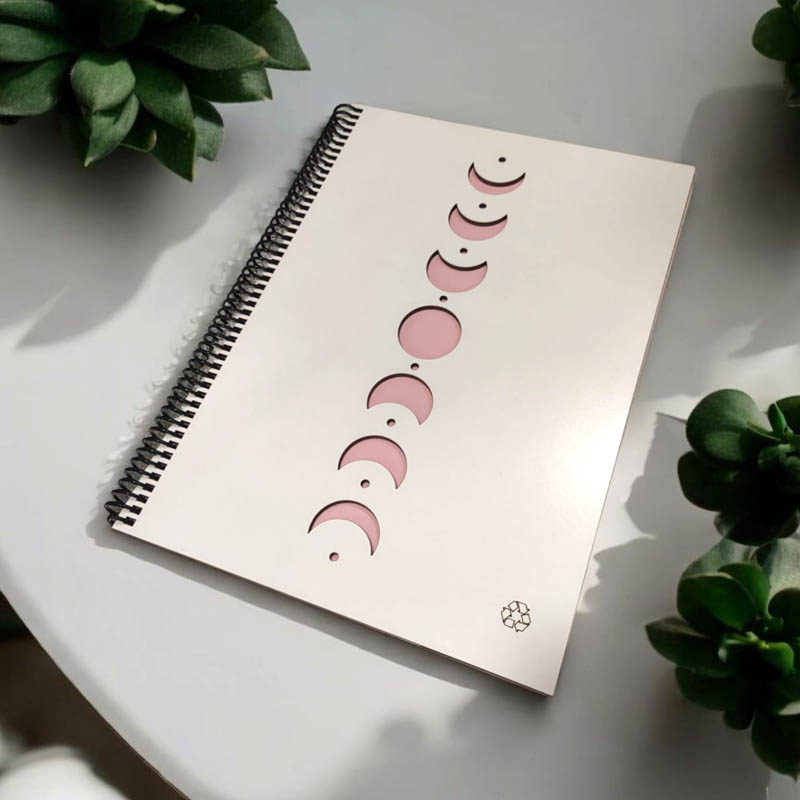 Cuaderno A4 Rayado Tapa Madera Blanca Fases Lunas