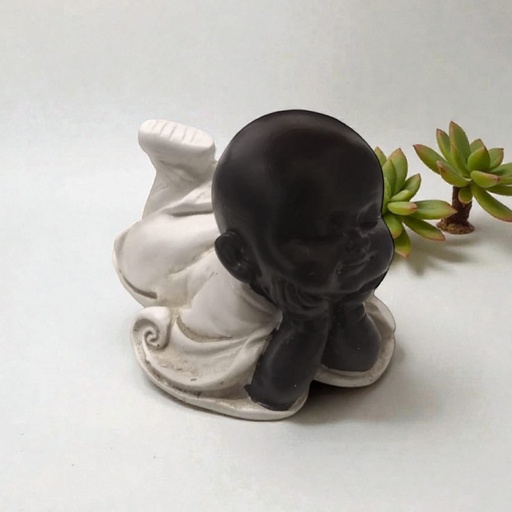 Buda Bebe Negro Acostado Manto Blanco 9cm