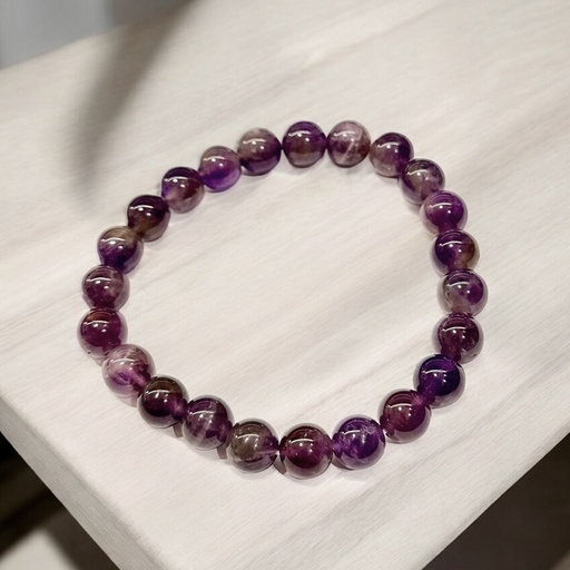 Pulsera Gema Amatista Elástica Esferas 6mm