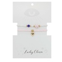 Set Pulseras Elasticas Blanca y Rosa con Dije de Flor, Ojo Turco y Corazon