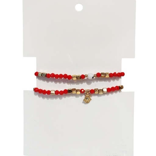 Set Pulseras Hilo y Elastica Roja con ojo Turco y Mano de Fatima