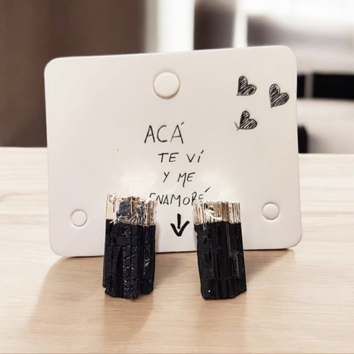 Aros Gema Turmalina Negra Bruto Electroplate