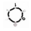 Pulsera Elastica Negra con Ojo Turco, Herradura y Dijes Varios