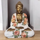 Buda Dorado Manto Blanco con Flores Resina 40cm