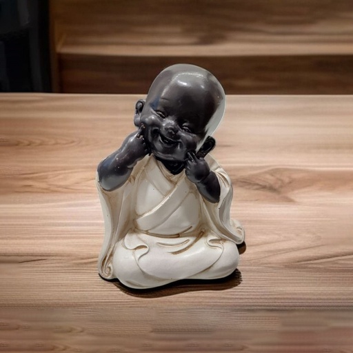Buda Bebe Negro Sonriendo Tunica Blanca 10cm
