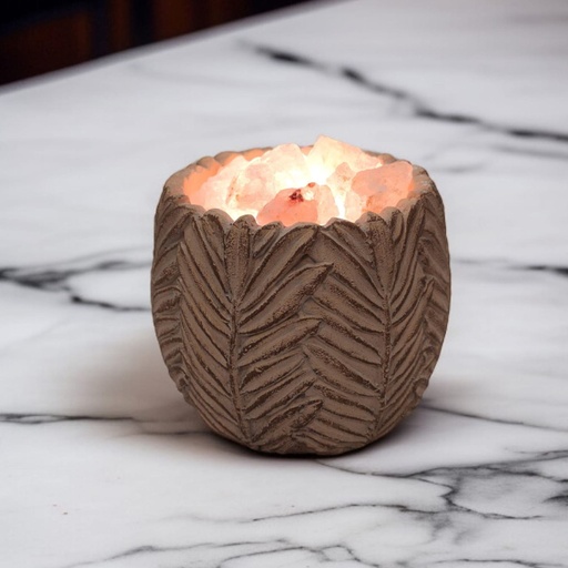 Lampara de Sal Cuenco Terracota con Hojitas 12cm
