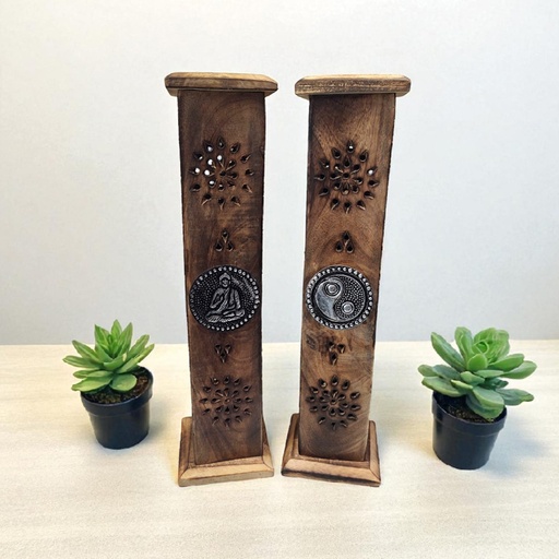 Porta Sahumerio Torre Rectangular con Circulo Metal 31cm